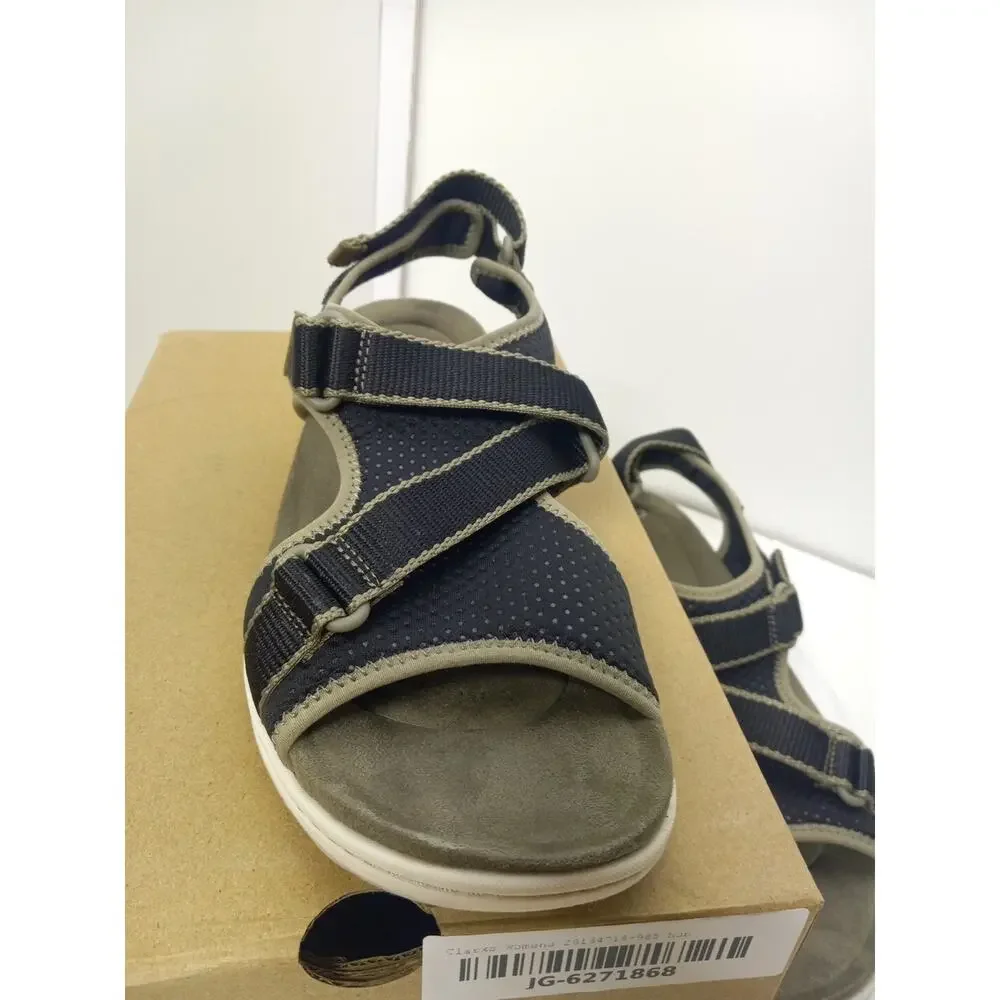 Clarks Womens Size 11 Amanda Stroll Flat Sandals Black Olive Outdoor Open Toe